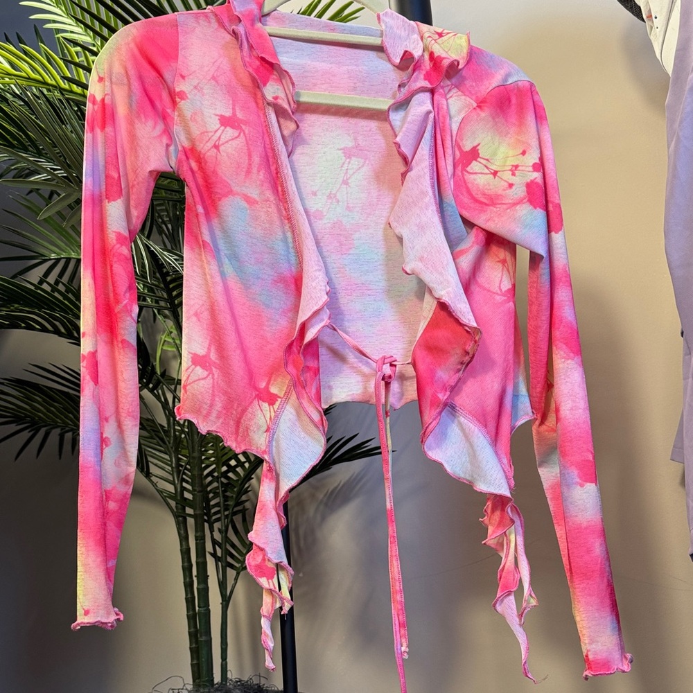 Jaded London Pink Tie-Dye Ruffle Blouse